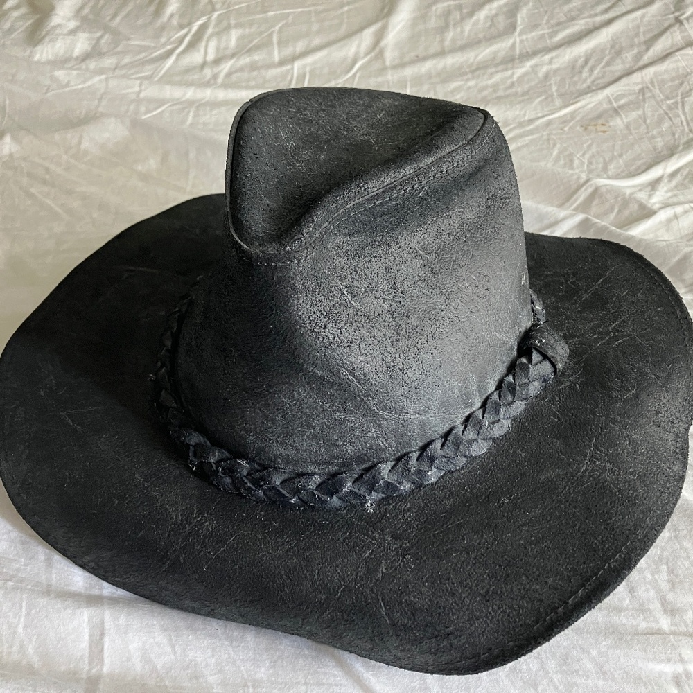 HENSCHEL HAT CO. - STARK COWBOY LEATHER HAT IN BLACK (MEDIUM SIZE)